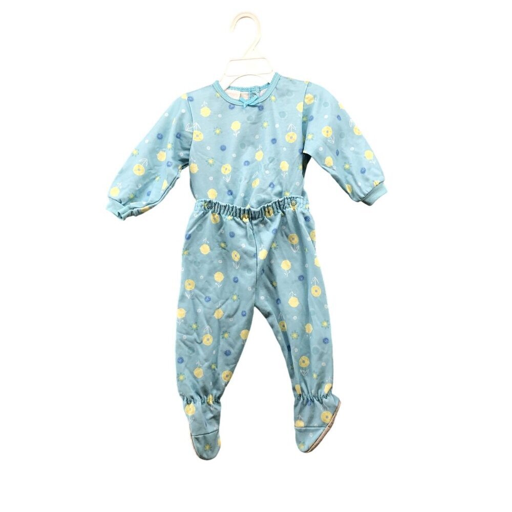 Vintage Carter's Baby 9-12M Footed One Piece Blue Floral Detachable Jumpsuit